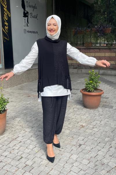 3 lü pantolonlu takım Siyah Beyaz