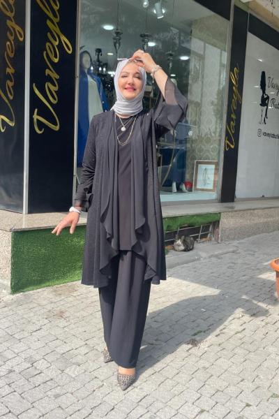 Abiye pantolonlu 3 takım  Siyah