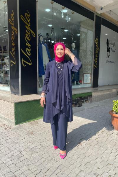 Abiye pantolonlu 3 takım  Lacivert