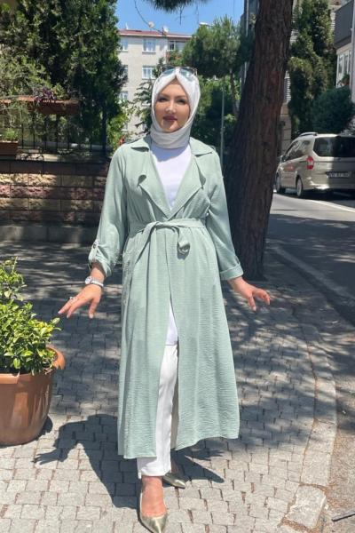 Apolet detaylı kemerlı kap Mint Yeşili