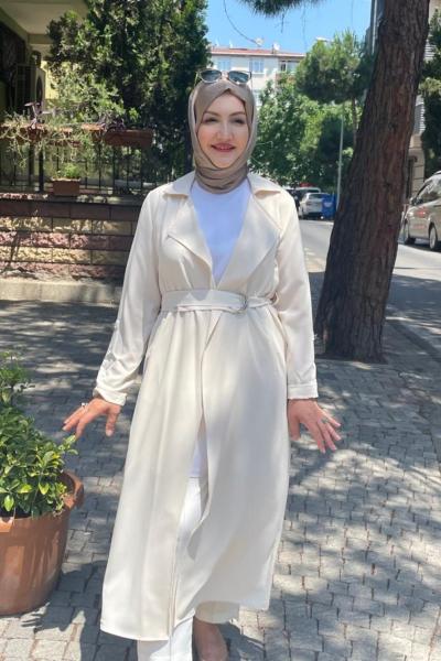 Apolet detaylı kemerlı kap Bej