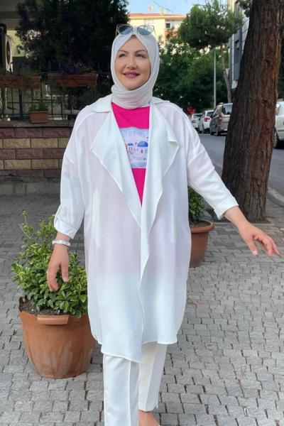 Apolet detaylı oversıze hırka Ekru