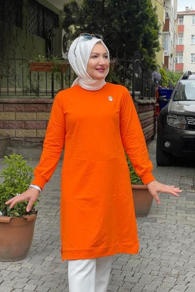 Ara boy duz sweat Ekru Turuncu