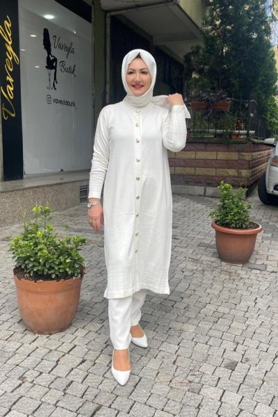 Ara boy hırka Beyaz