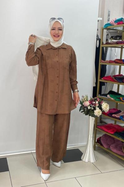 Ayrobim pantalonlu takım Taba