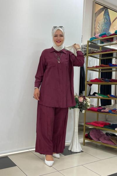 Ayrobim pantalonlu takım Mürdüm