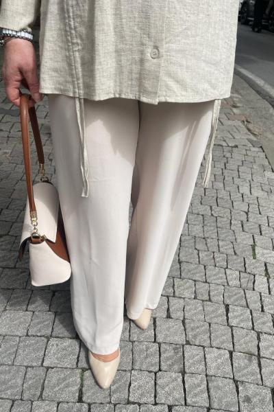 Ayrobın pantolon  belı lastıklı Ekru