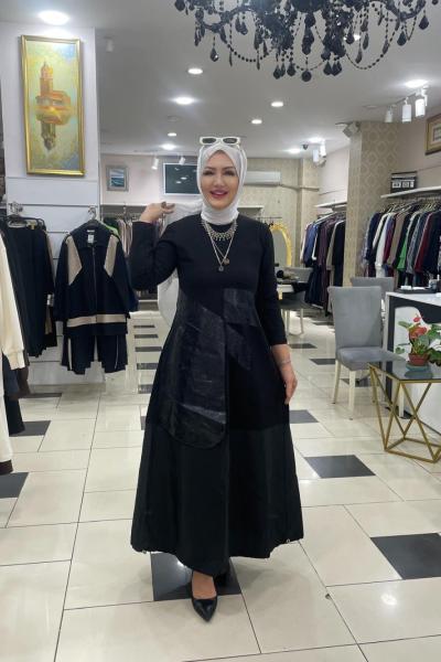 Banbu deri detayli elbıse Siyah
