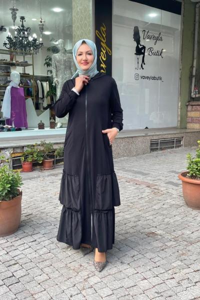 Banbu etek ucu ikikat fırfır Siyah