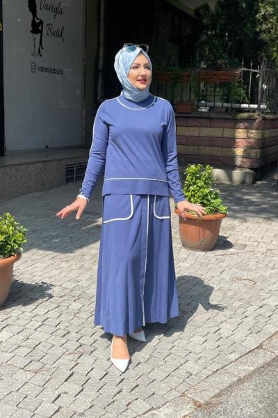 Banbu kumaş etegi kloş  etekli talim Mavi