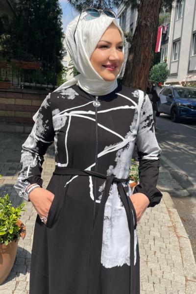 Banbu kumaş sıyah beyaz baskılı kap Anadolu Siyahı