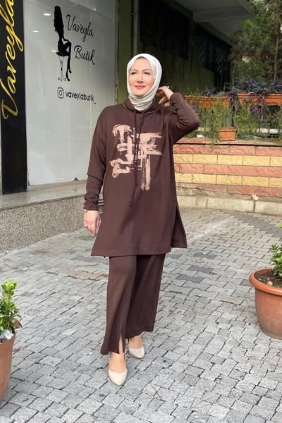 Banbu kumaş pantolonlu takım Kahverengi