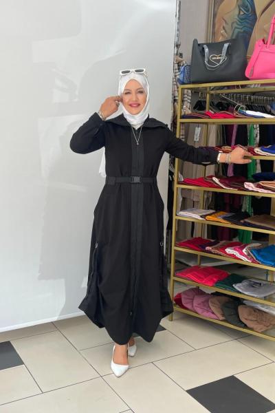 Banbu kumaş kemerli elbise Anadolu Siyahı