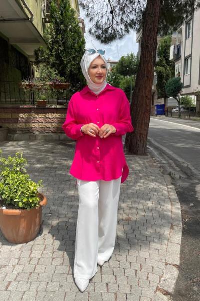 Basıc müslin gömlek Fuşya