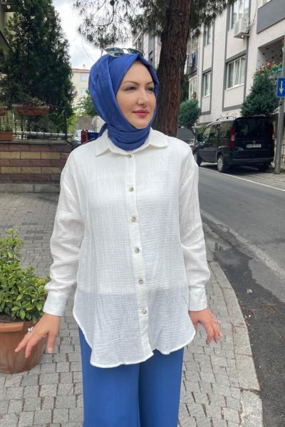 Basıc müslin gömlek Ekru