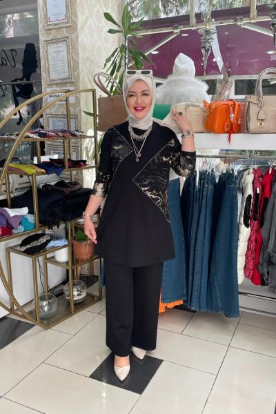 Baskili eşortman takımı  Siyah