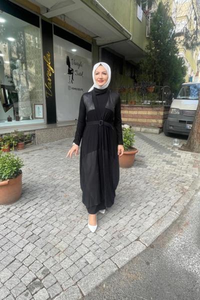 Belden kemerlı yelek Siyah