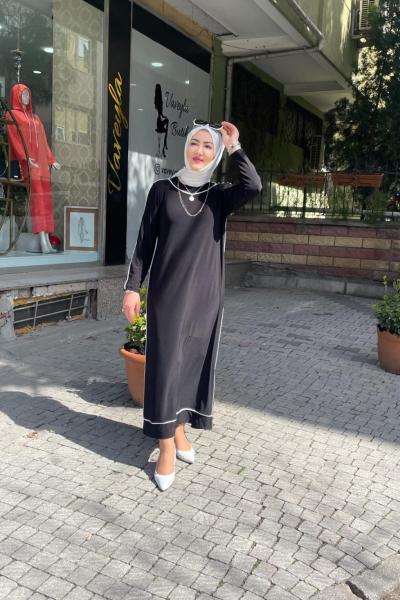 Biyeli sandy elbise Siyah