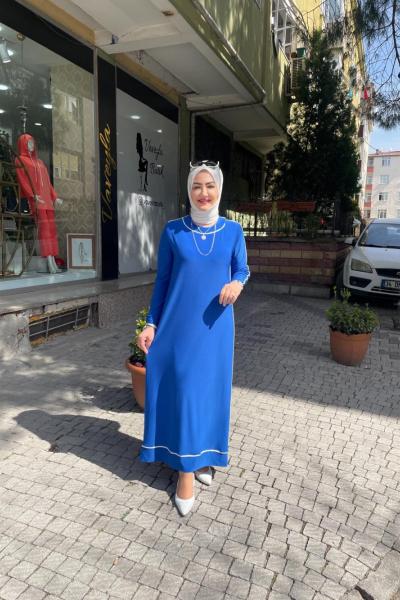 Biyeli sandy elbise Mavi