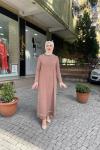 Biyeli sandy elbise Taba