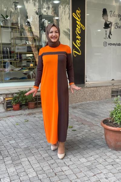 Blok elbise  ince triko Turuncu