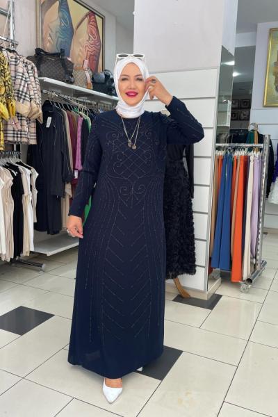 Boydan taşli abıye elbıse Lacivert