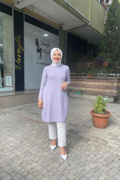 Boynu desenlı tunık Lila