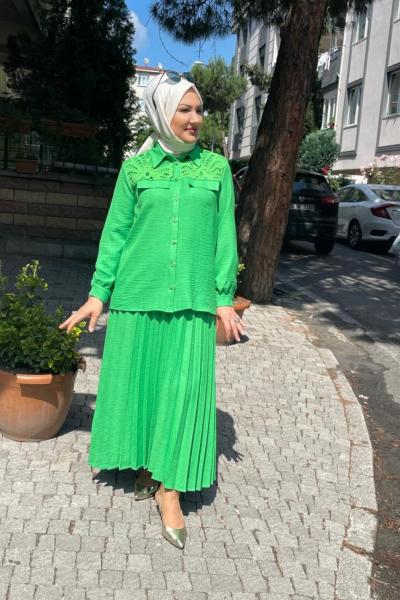 Brodeli etekli takım Yeşil