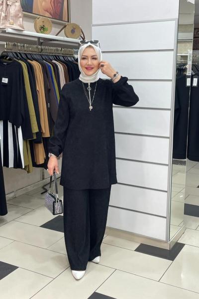 Burumcuk kumaş pantolonlu takım Siyah