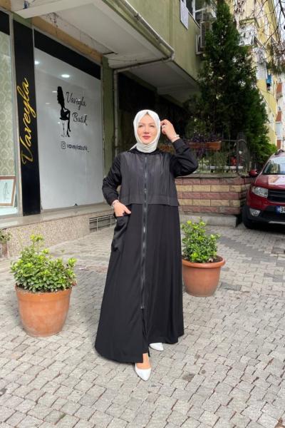 Büyük cepli banbu ferace Siyah