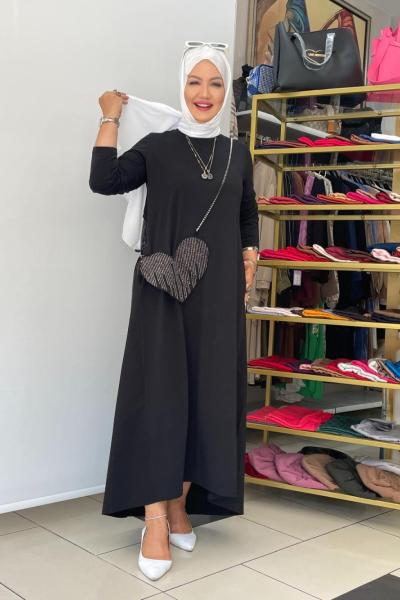 Çantali banbu kumaş elbıse Siyah