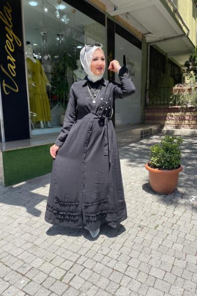 Cebi taş detaylı elbise Siyah