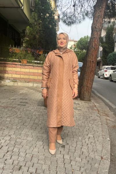 Çelik detaylı önden fermuarlı kapşonlu kap Taba