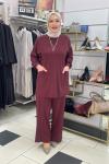 Cep detaylı pantolonlu takım Bordo