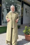 Cepleri işleme detaylı tencel uzun kap Yeşil