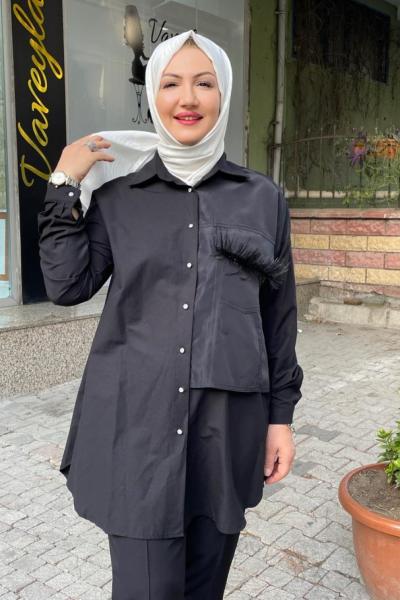 Cepleri tüglü gomlek Siyah