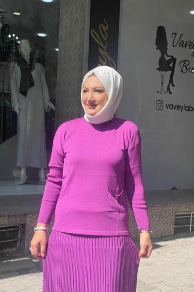 Cepli yusufcuk deraylı bluz Mor
