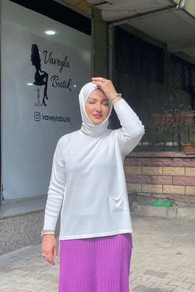 Cepli yusufcuk deraylı bluz Beyaz