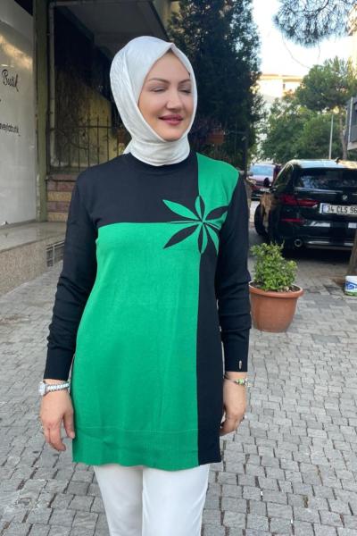 Çiçek desenli tunık Siyah