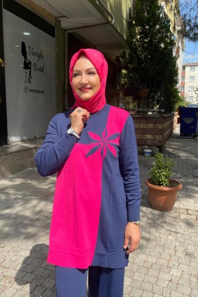 Çiçek desenli tunık Lacivert