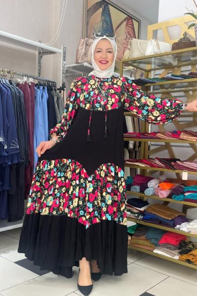 Çiçekli elbise Siyah