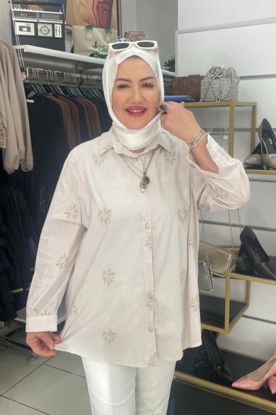 Çiçekli gömlek Bej