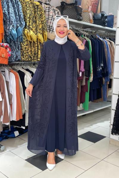 Çifli taşlı abıye Lacivert