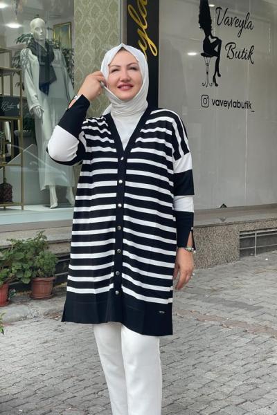 Cızgılı hırka Siyah