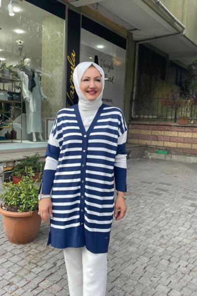 Cızgılı hırka Lacivert