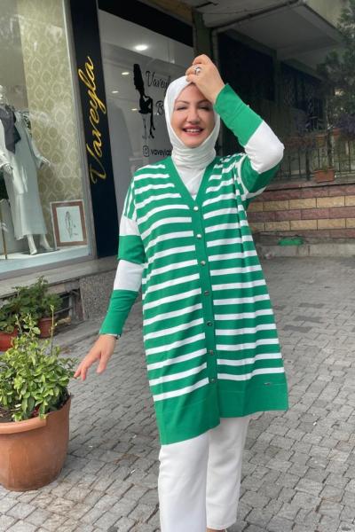 Cızgılı hırka Yeşil