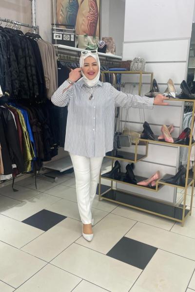 Cızgılı gomlek Lacivert