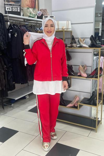 Cizgili eşortman takım  Kırmızı