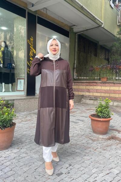 Çizgili kapitone derı çelik detaylı kap Acı Kahve