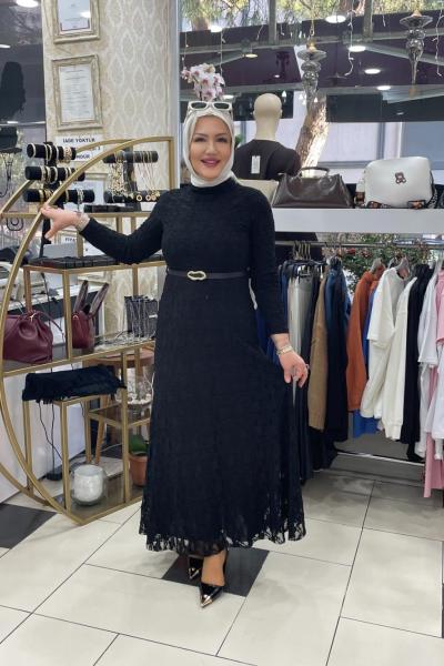 Dantelli elbıse Siyah
